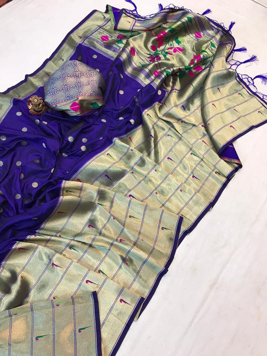 Purple color paithani silk saree for women
