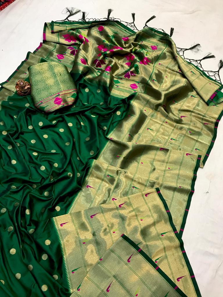 Green color paithani silk saree for wedding