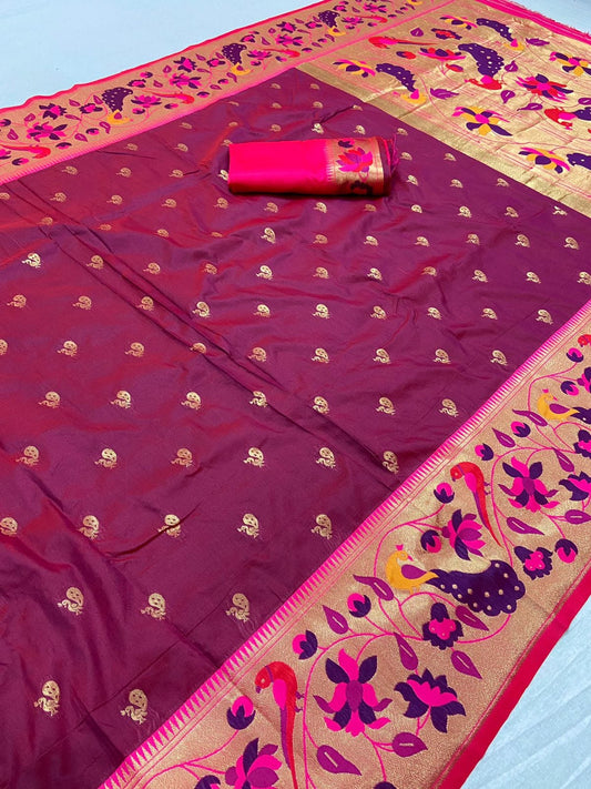 Pink color paithani silk saree for wedding