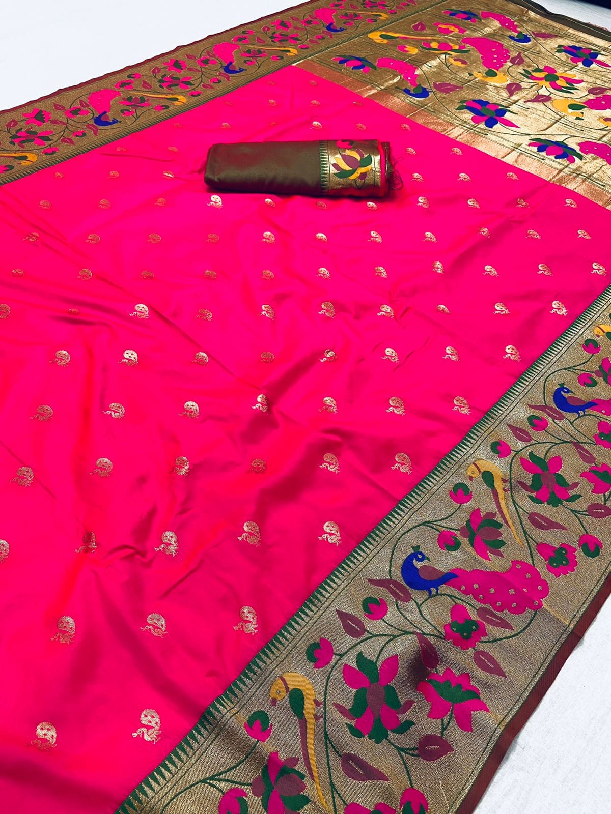 Pink color paithani silk saree with blouse online