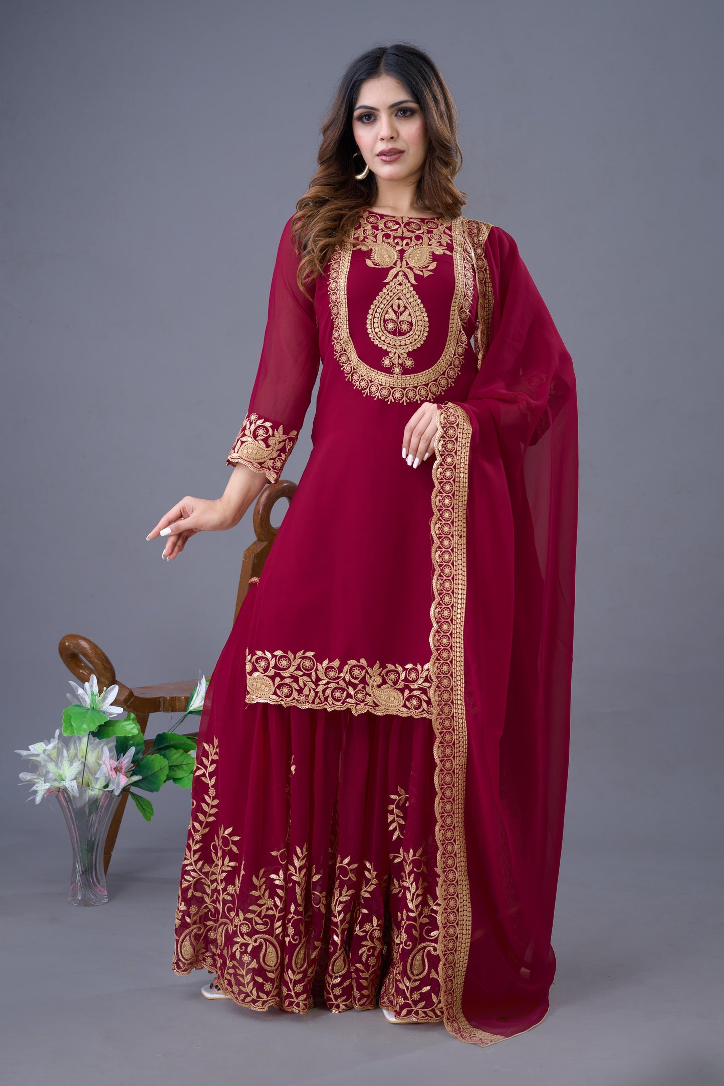 Pink color georgette sharara suit online shopping