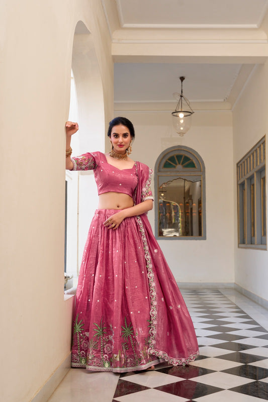 Pink color gold crush lehenga choli for women