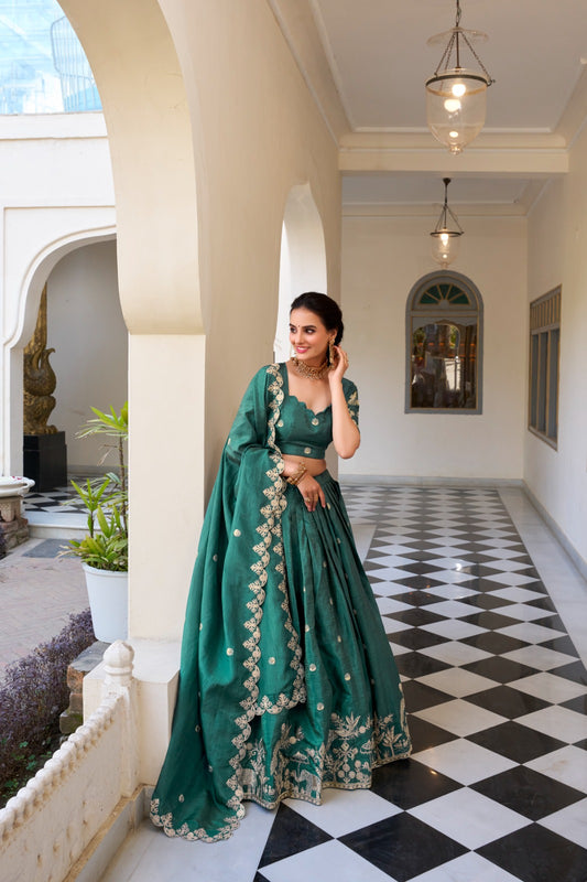 Teal green color gold crush lehenga choli for women online