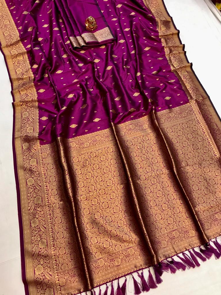 Wine color lichi silk saree With blouse online