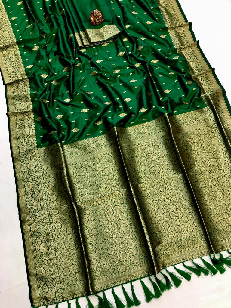 Green color lichi silk saree with blouse online