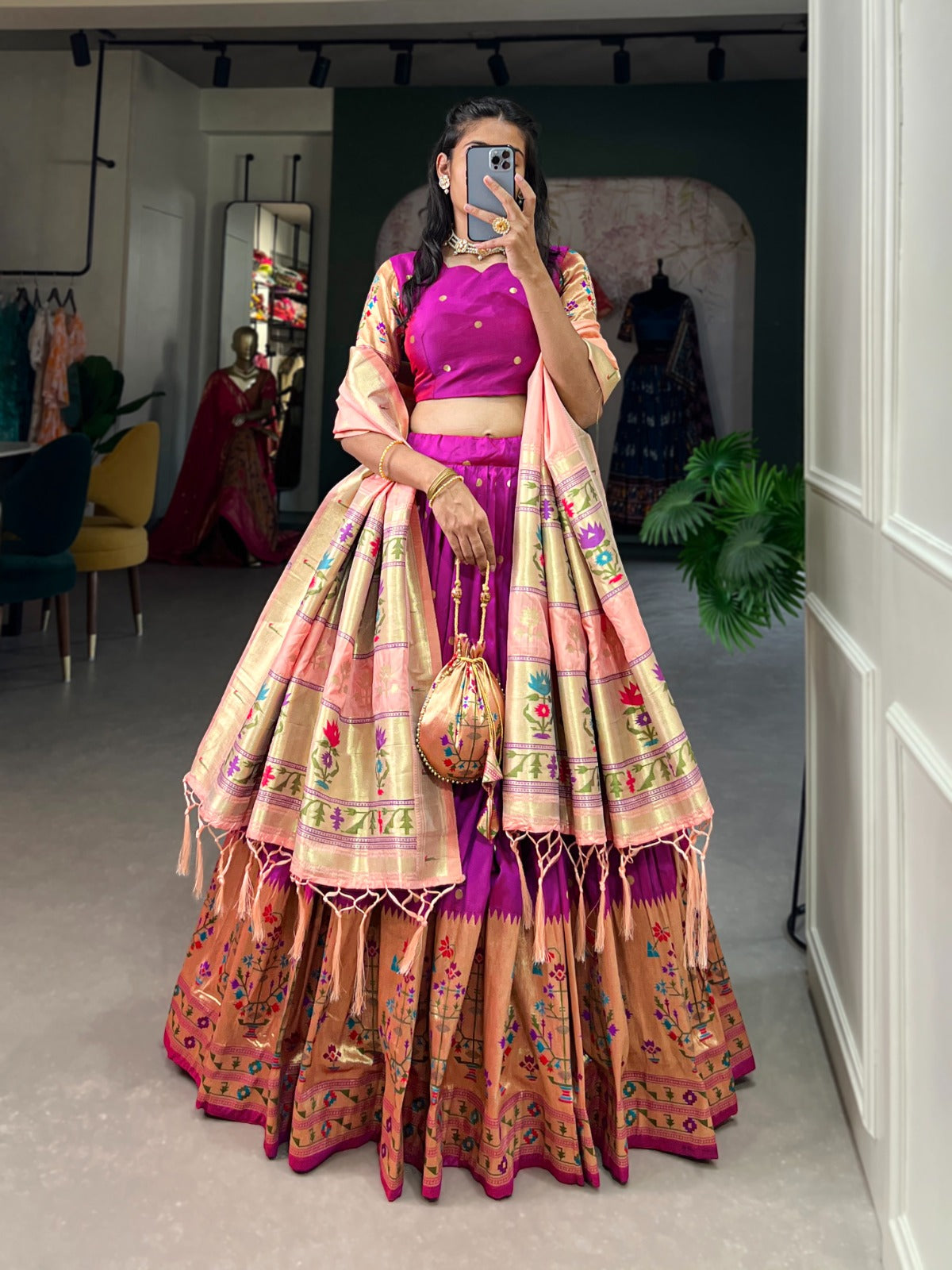 Pink color jacquard silk lehenga choli for women