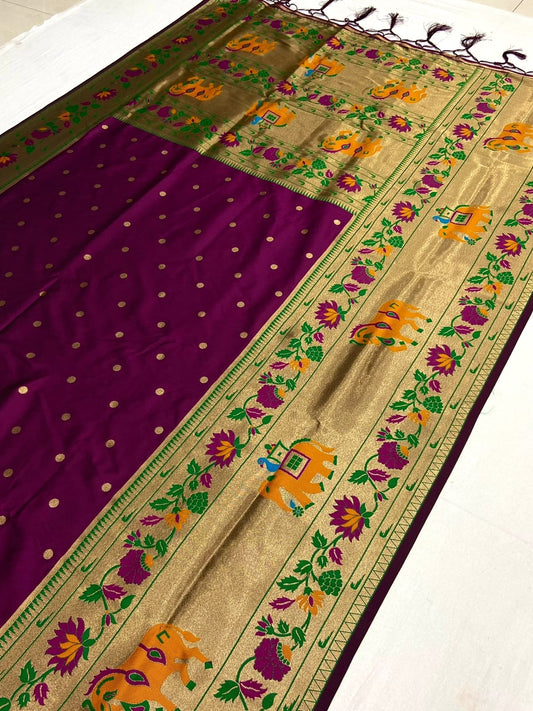 Wine Banarasi silk saree for women with price