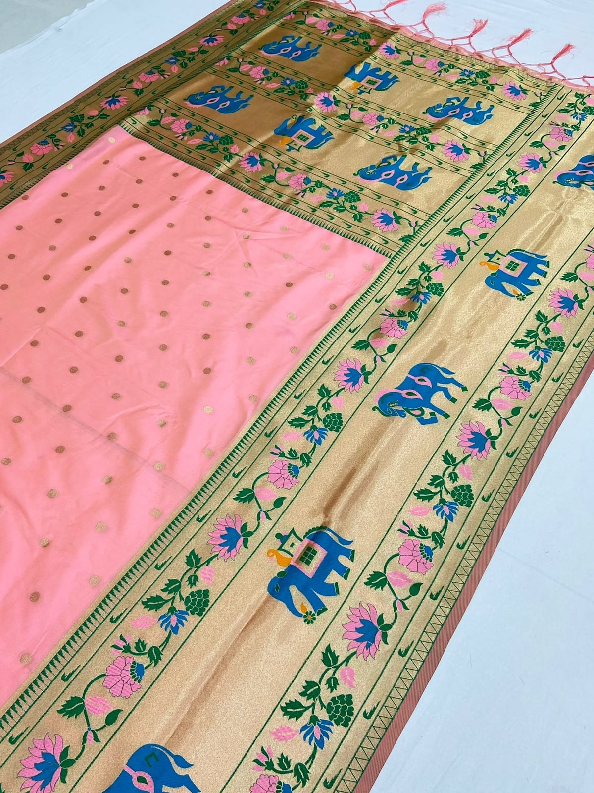 Peach color Banarasi Silk Saree with blouse
