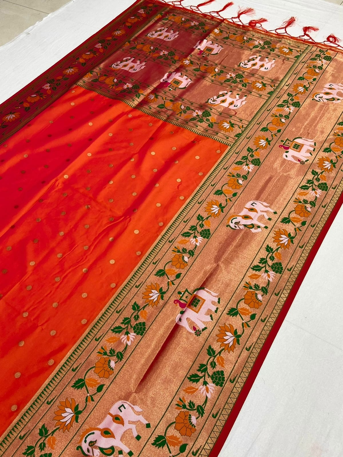 Orange color Banarasi Silk Saree for wedding