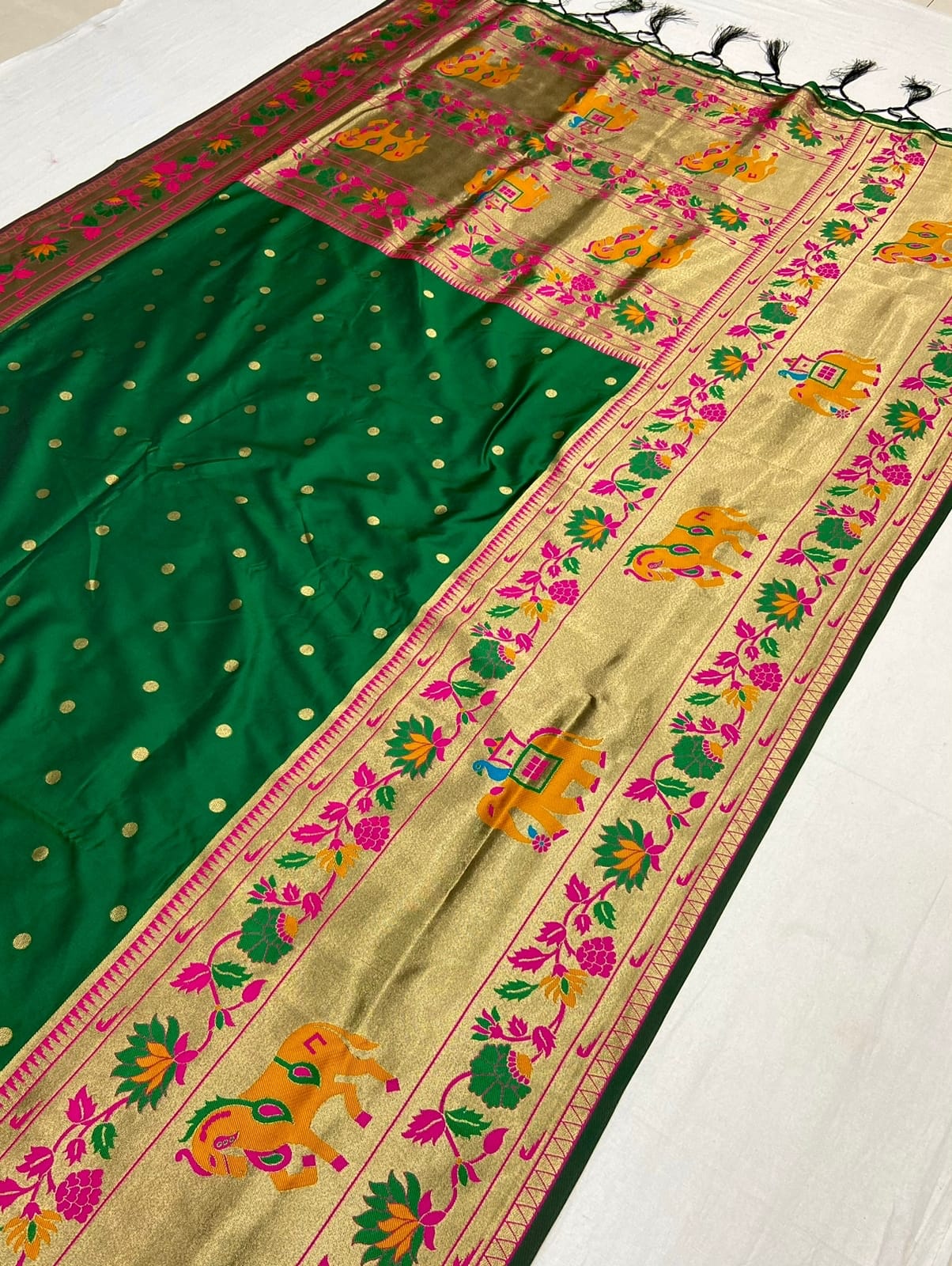 Green Banarasi silk saree for women online