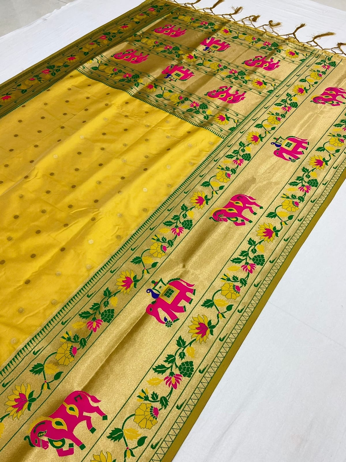 Yellow Banarasi silk saree for haldi rasam