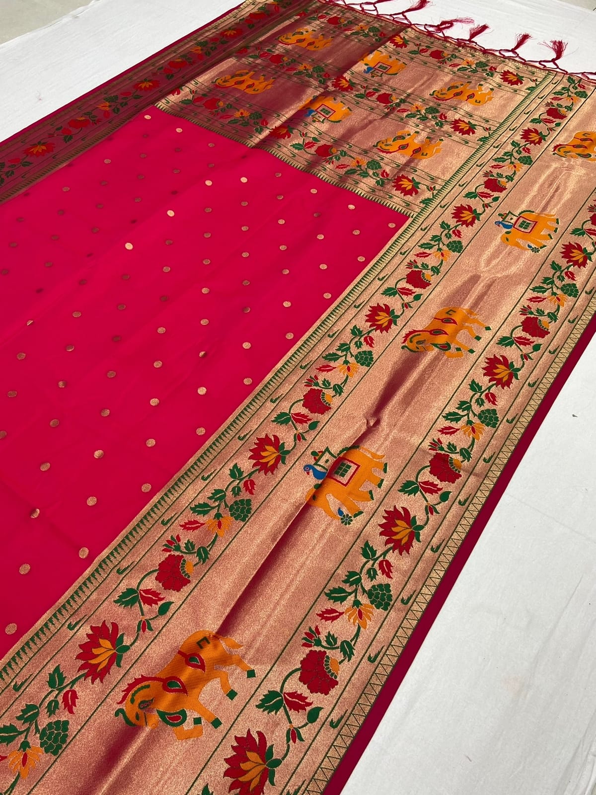Red color Banarasi silk saree for women online shopping