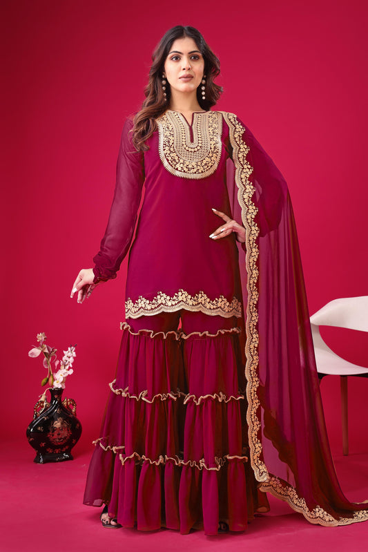 Pink color georgette salwar suit for wedding