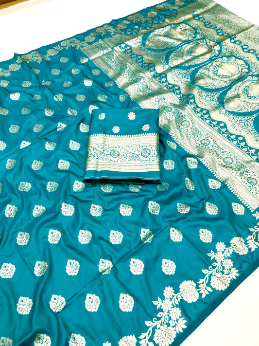 Rama color banarasi silk saree for women