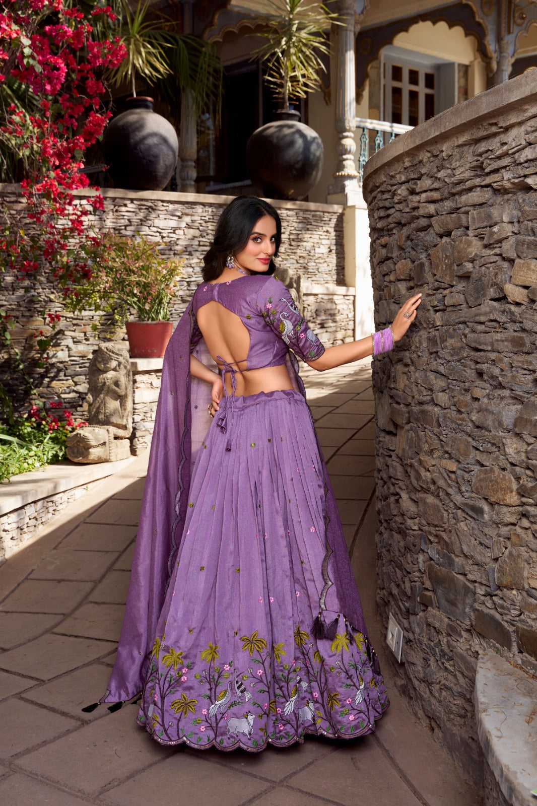 Lavender color vichitra simmer lehenga choli with dupatta