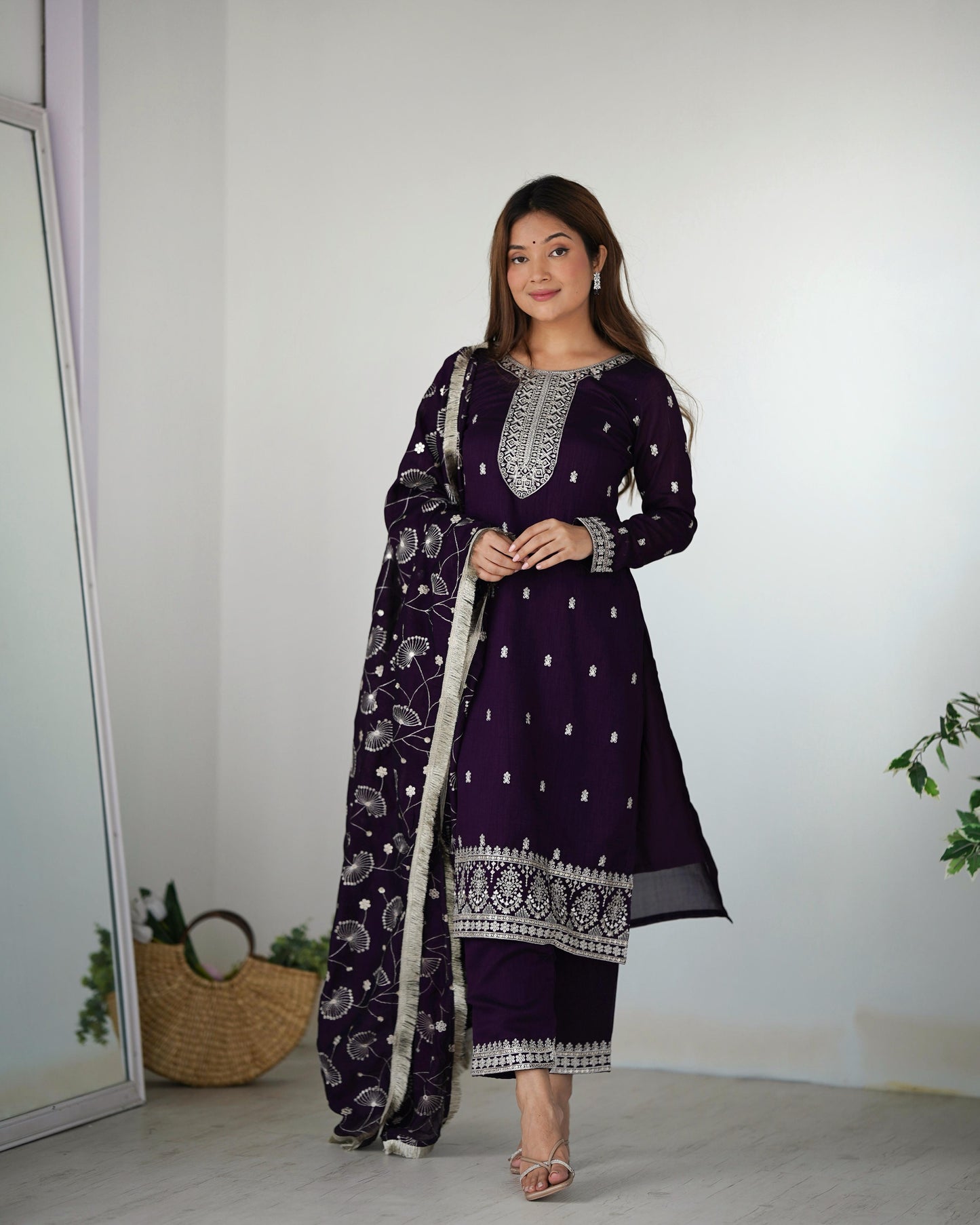 Purple color rangoli silk salwar suit for women