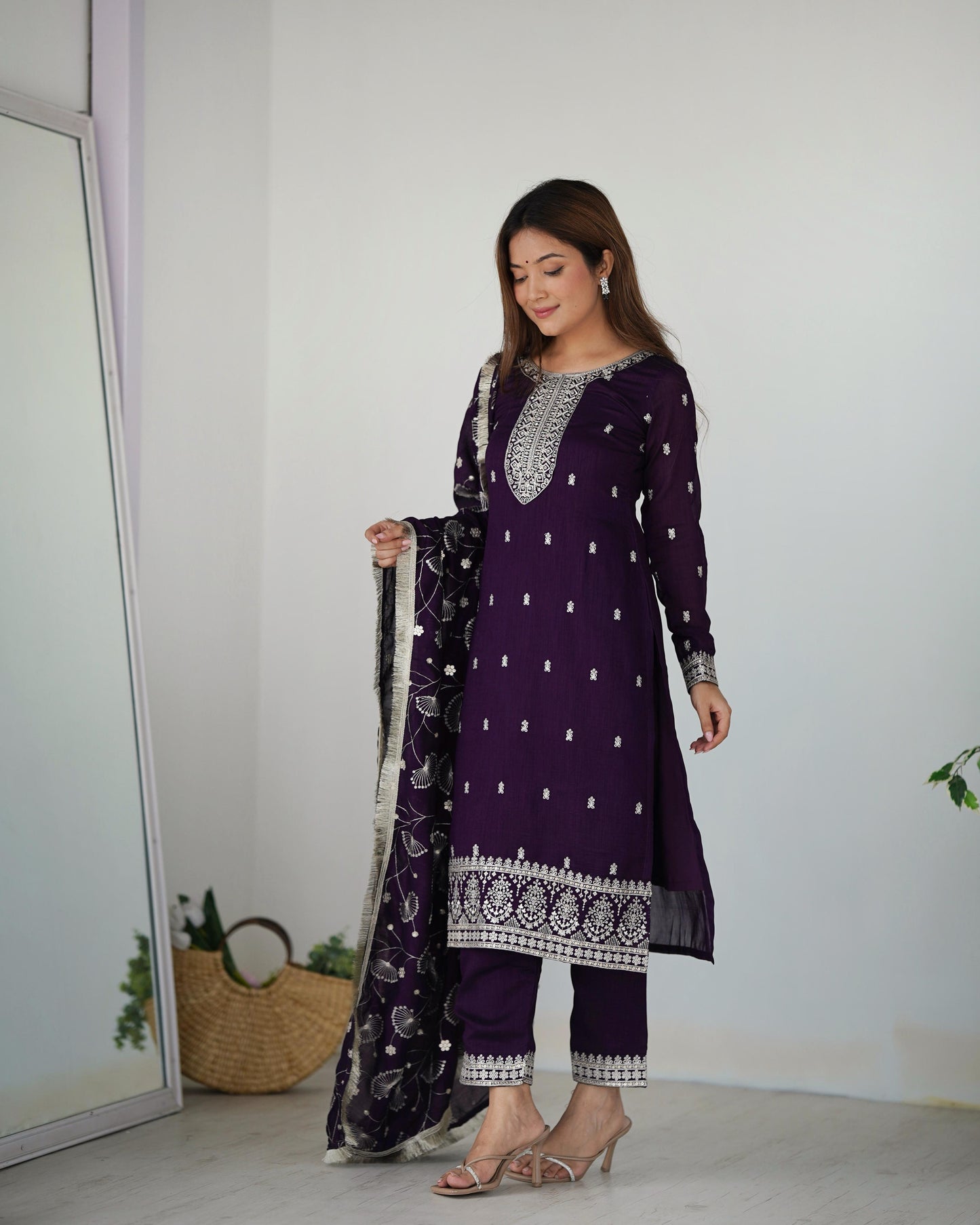 Purple color rangoli silk salwar suit with dupatta
