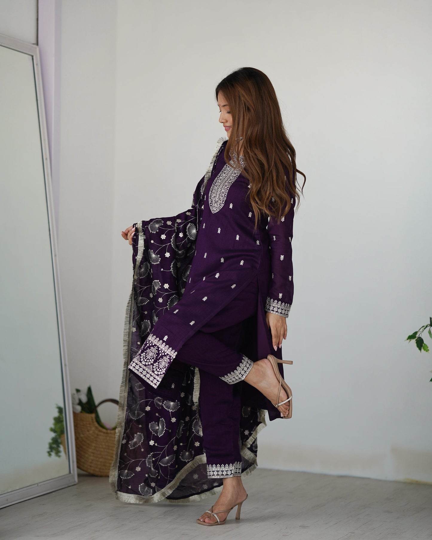 Purple color rangoli silk salwar suit with dupatta price