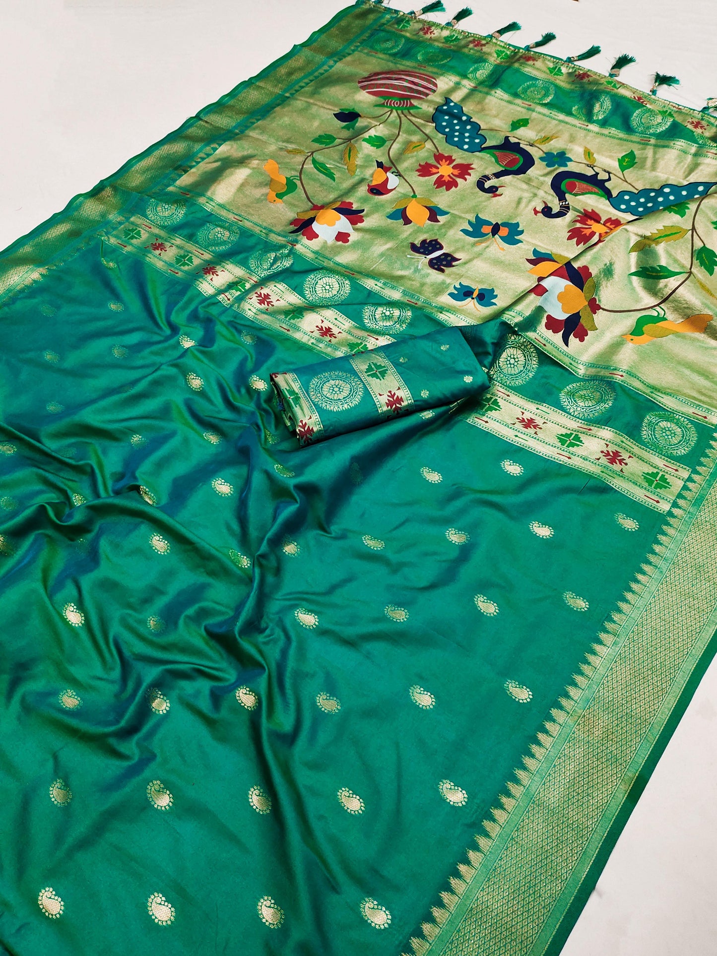 Green color paithani silk saree with blouse