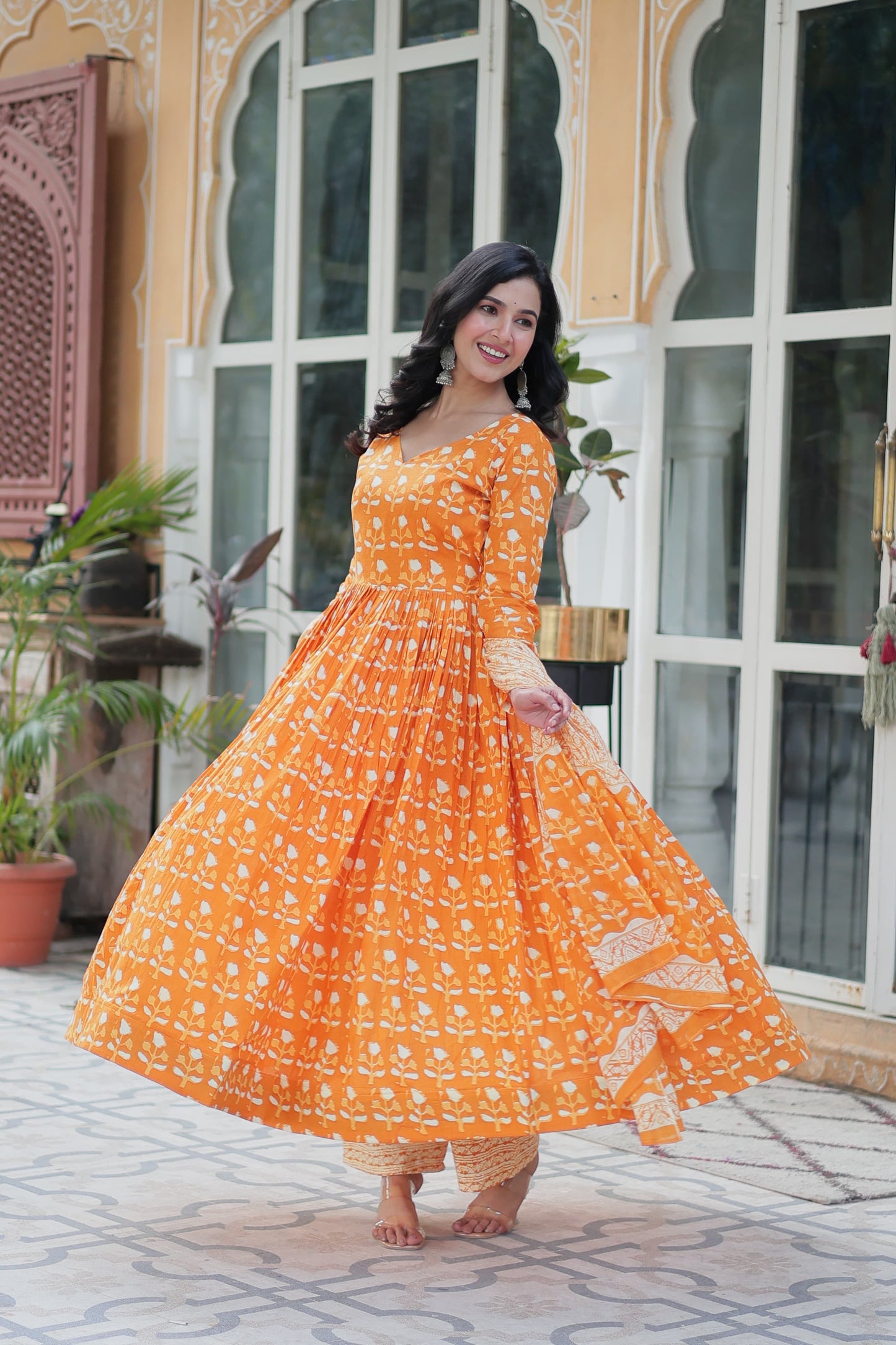 Orange color pure cotton salwar suit for party