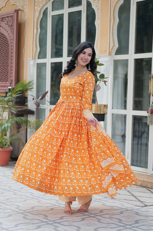 Orange color pure cotton salwar suit for party