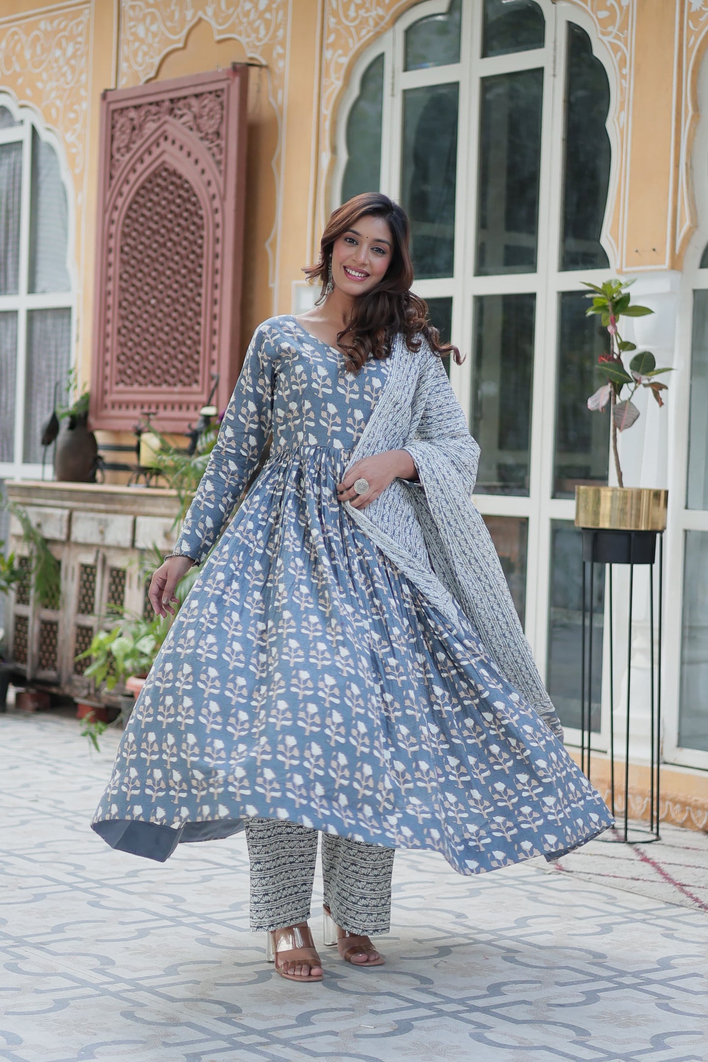 Sky color pure cotton salwar suit with dupatta for women