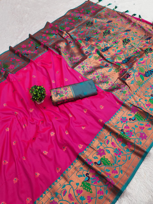 Pink color paithani silk saree for wedding