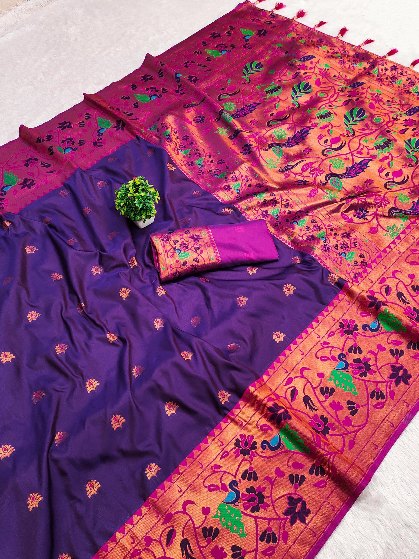 Purple color paithani silk saree with blouse online