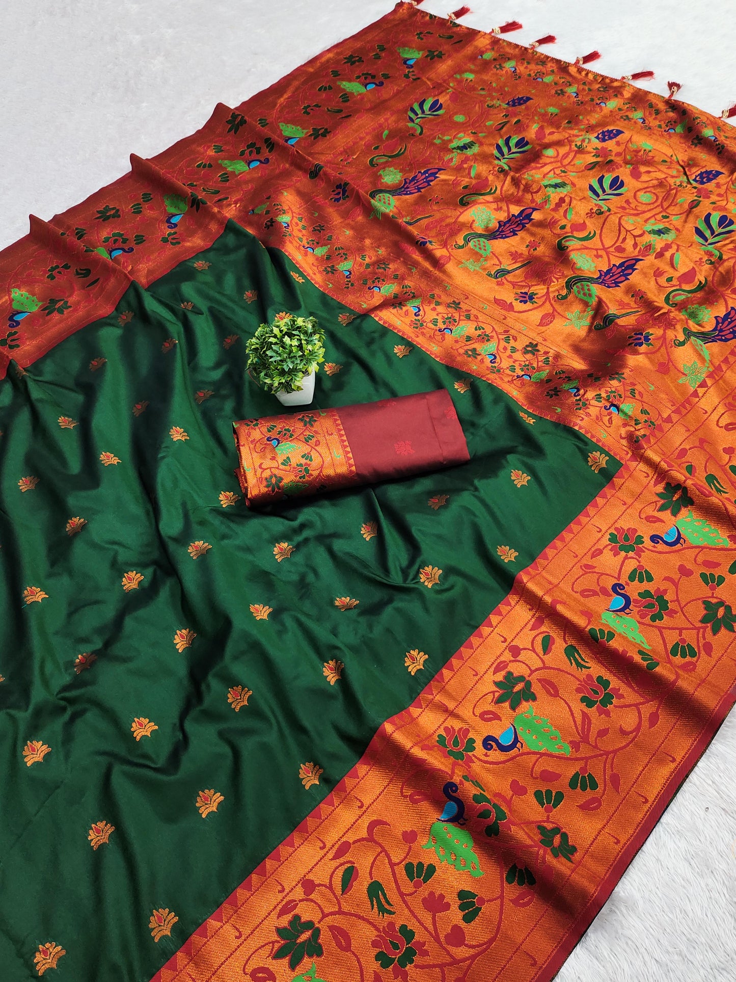 Green color paithani silk saree online shopping