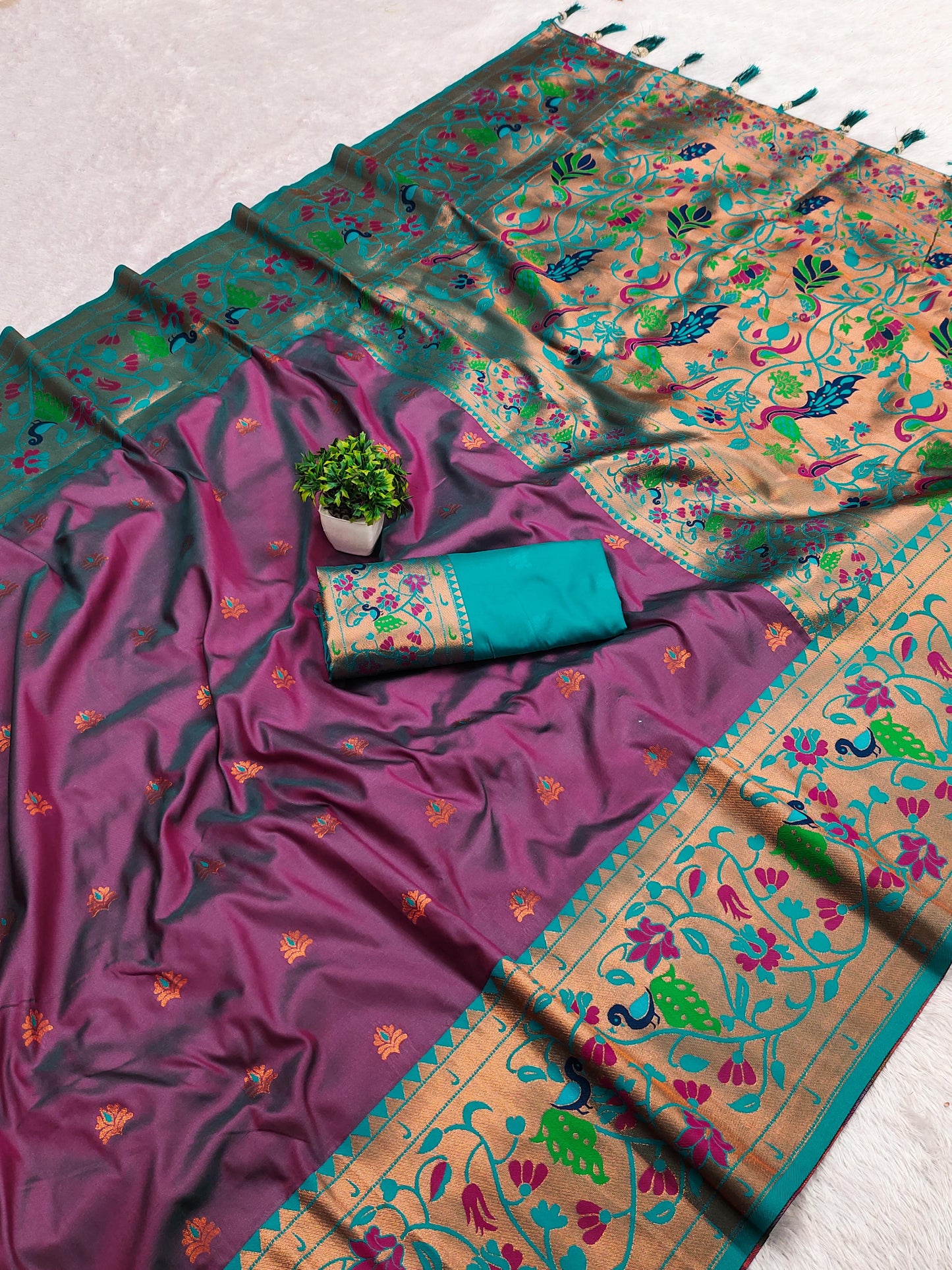 Wine color paithani silk saree for party