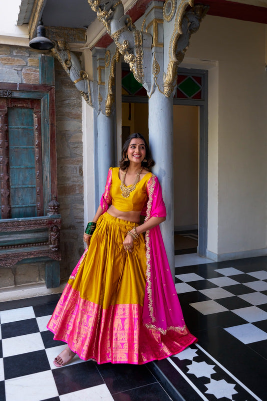 Mustrad color narayan pattu lehenga choli for wedding