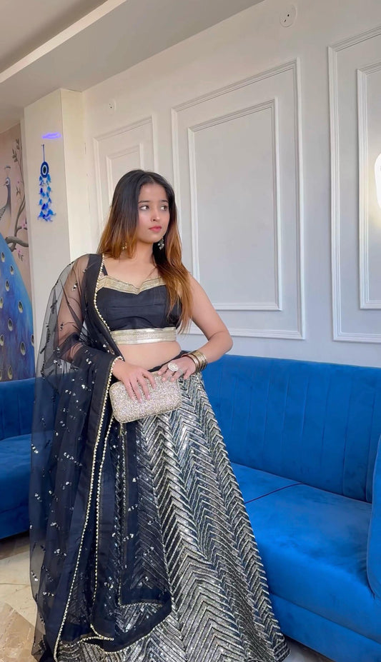 Black color georgette lehenga choli for wedding
