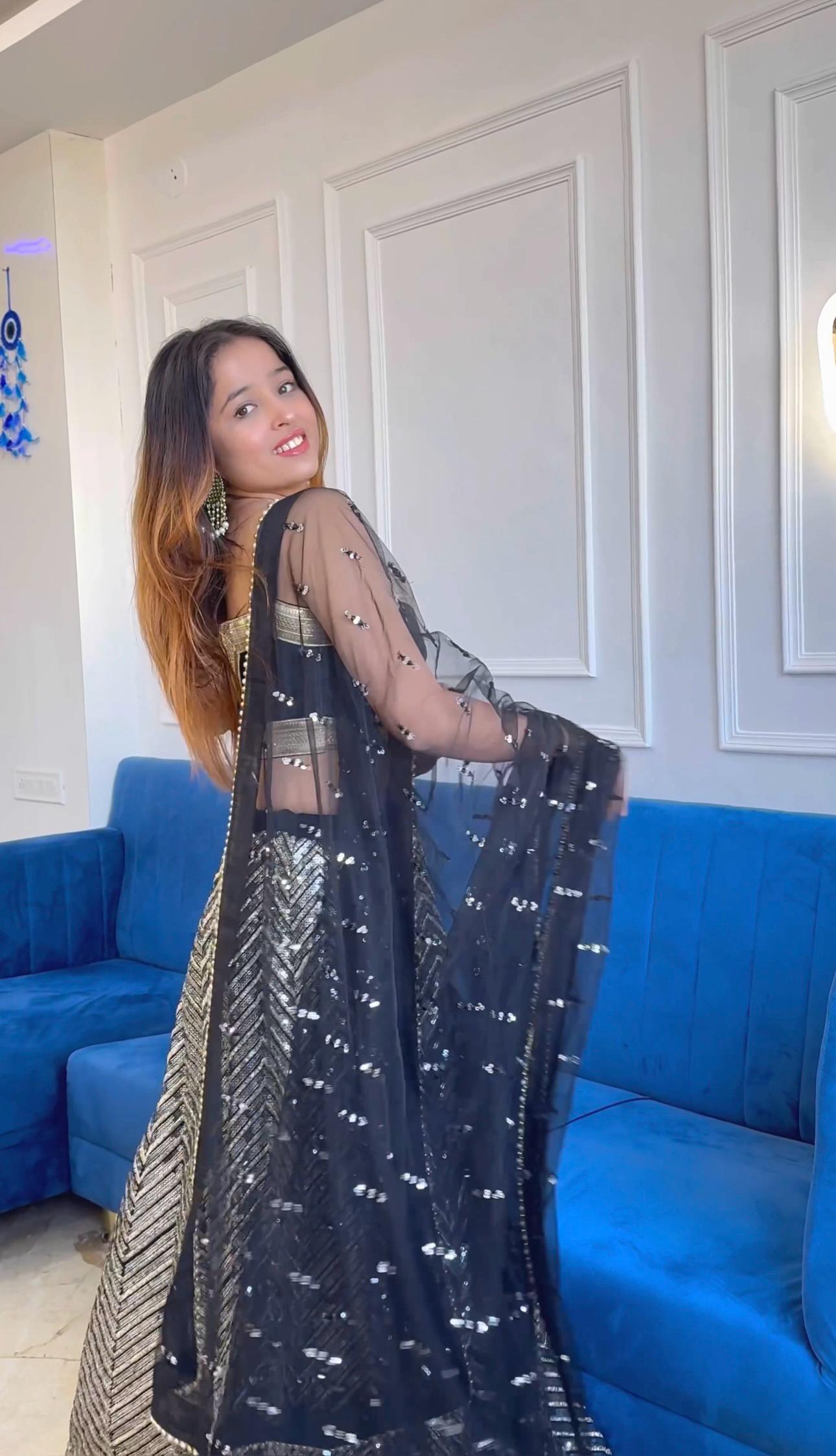 Black color georgette lehenga choli with dupatta