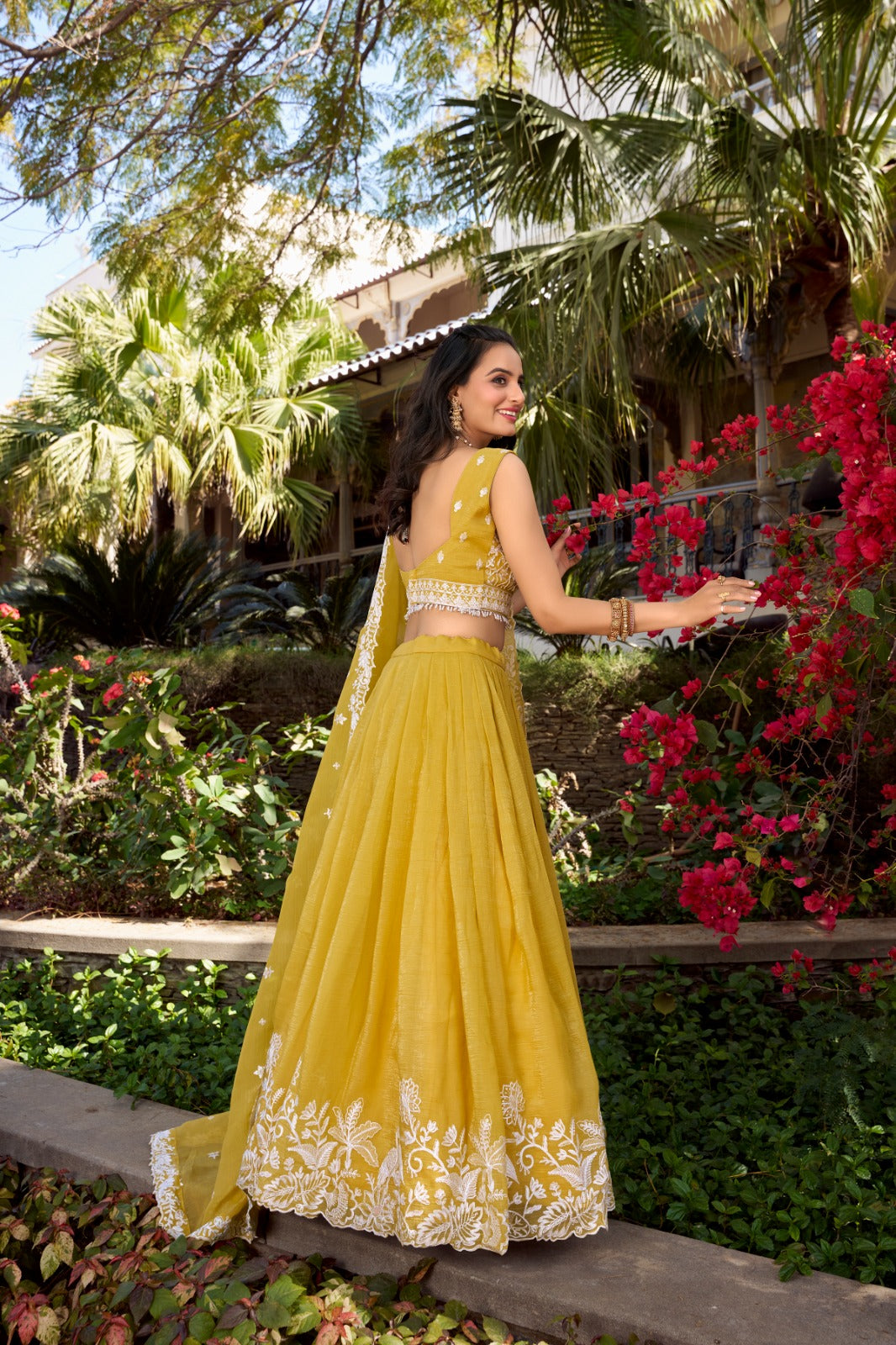 Yellow color gold crush lehenga choli with dupatta online