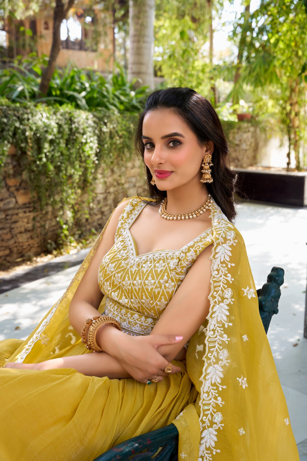 Yellow color gold crush lehenga choli for wedding