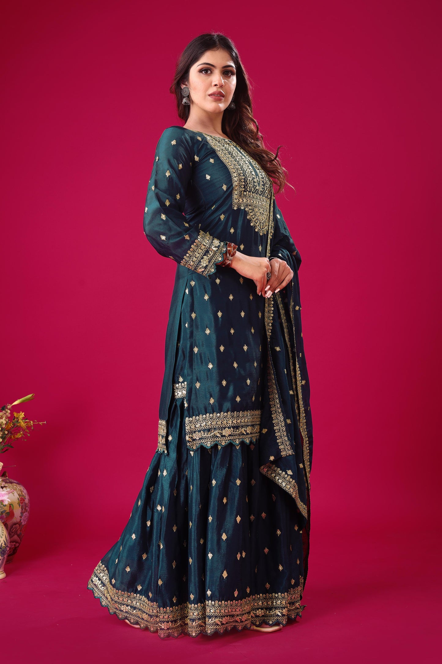 Rama color chinon silk sharara suit for party