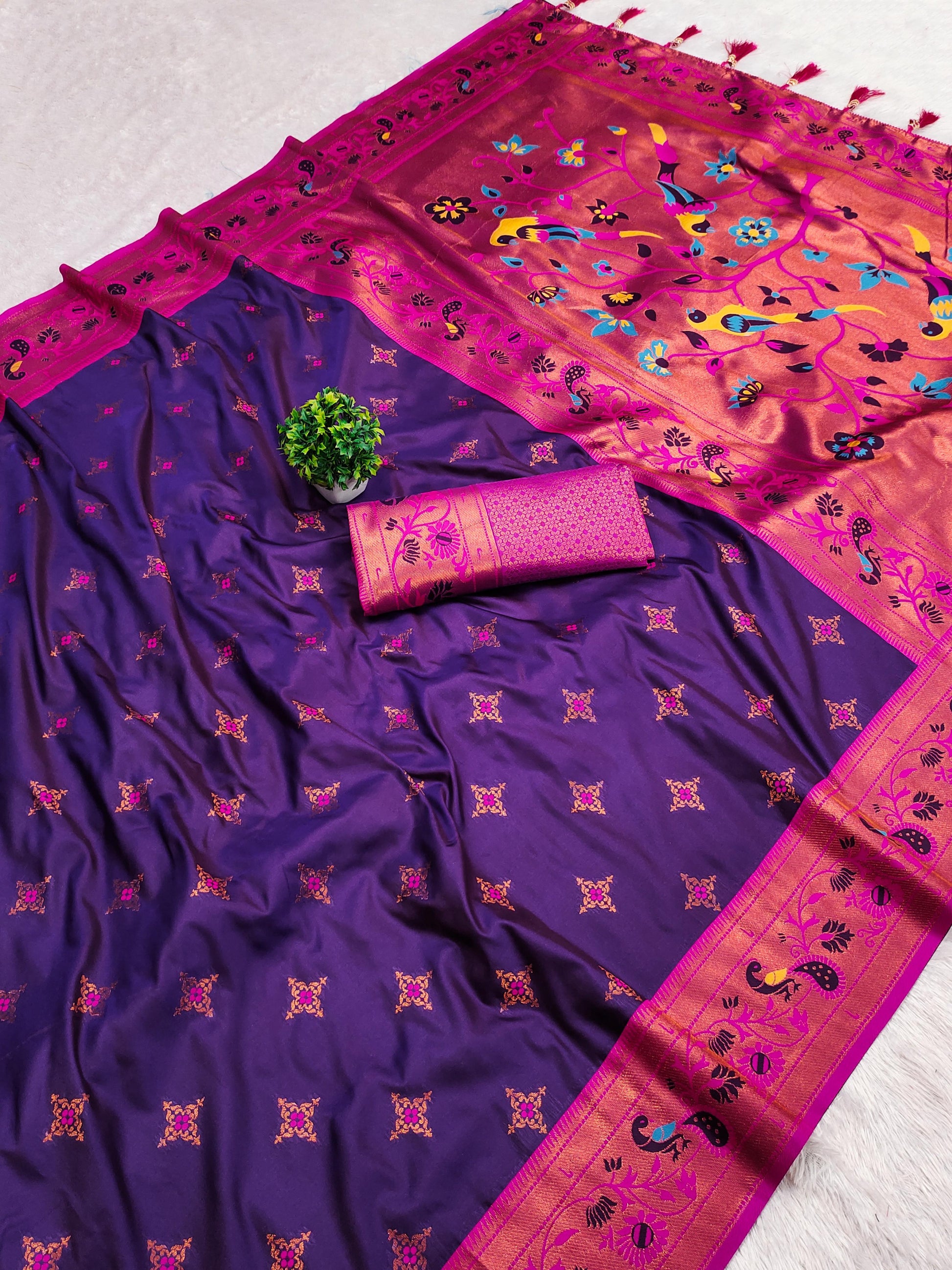 Purple color paithani silk saree with blouse online shopping
