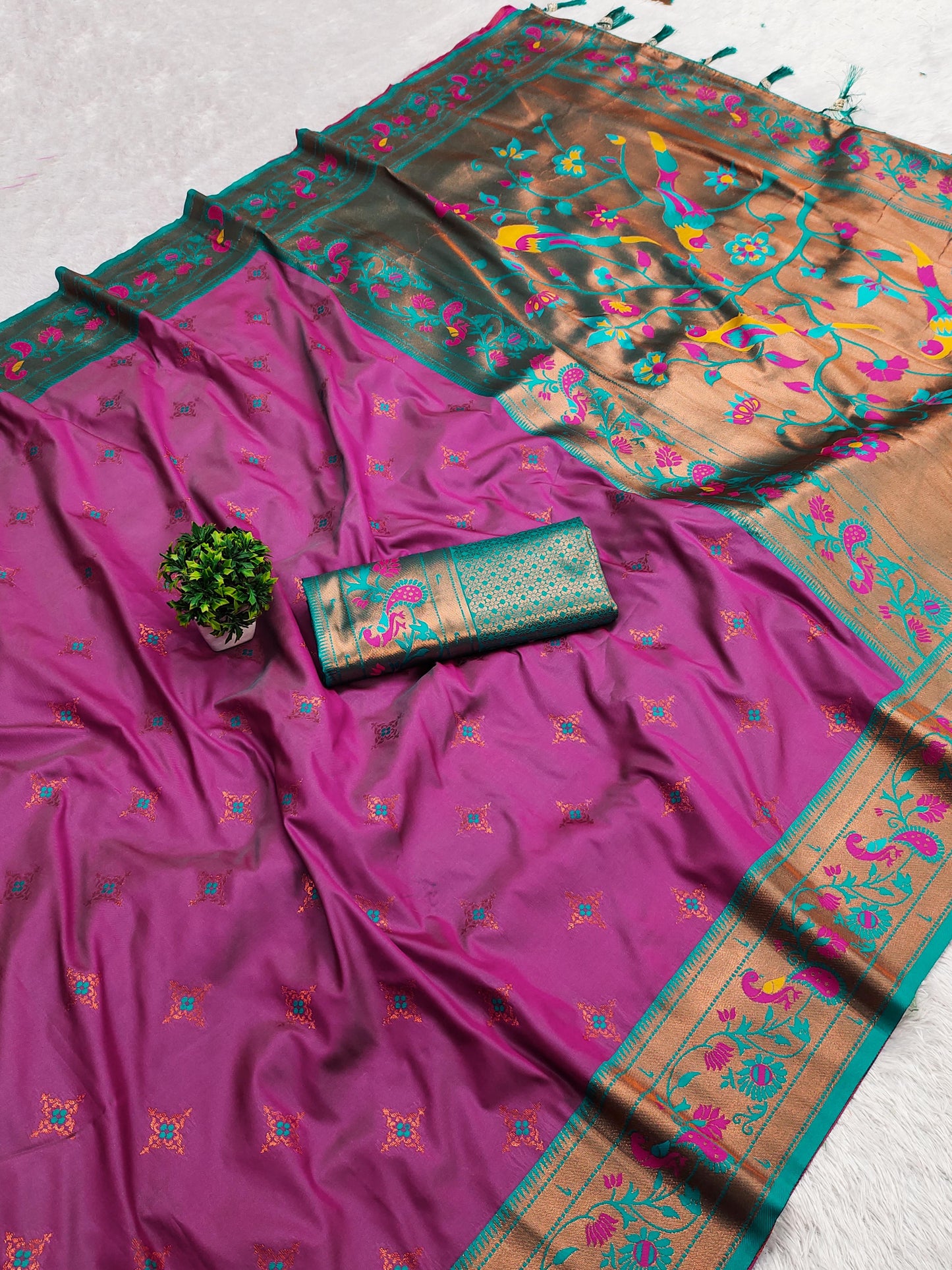 Magenta color paithani silk saree with blouse for wedding
