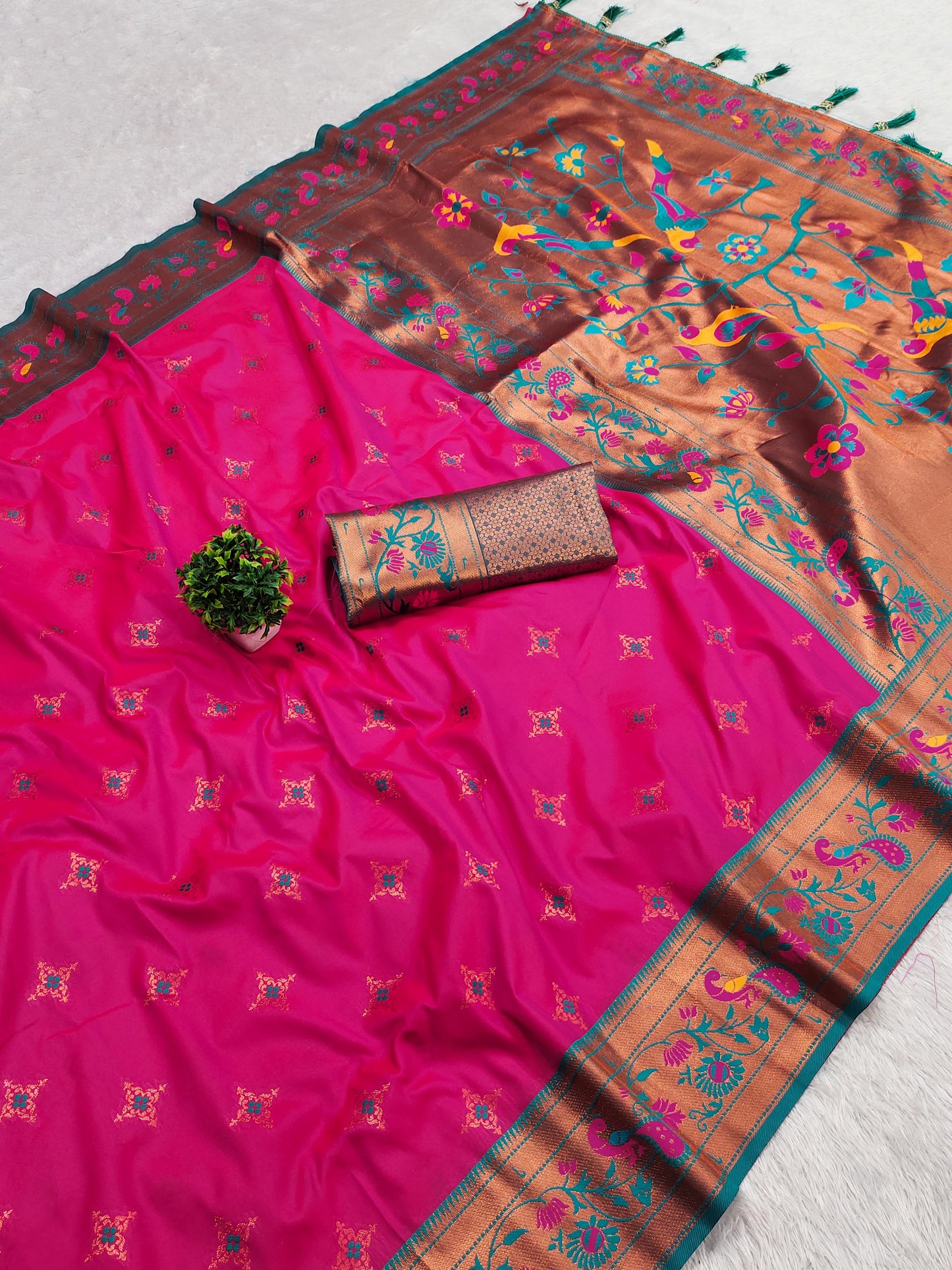 Pink color paithani silk saree for women online