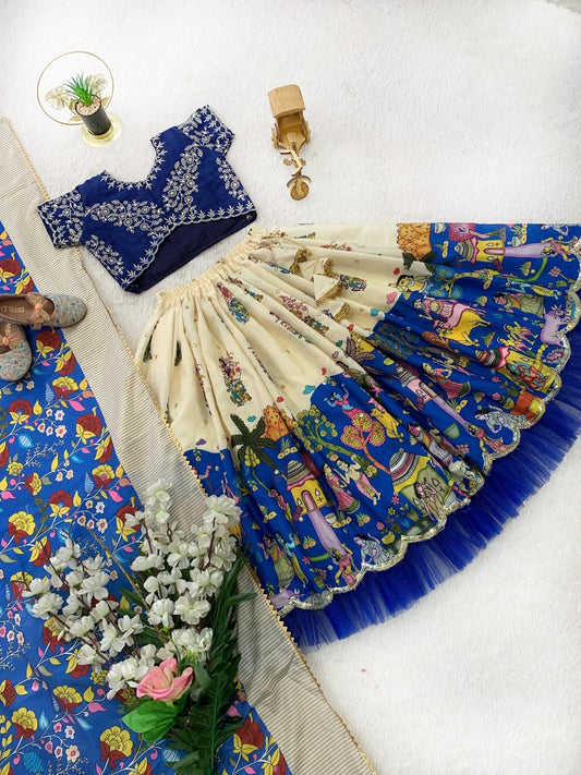 Blue color chinon silk girls lehenga choli for party