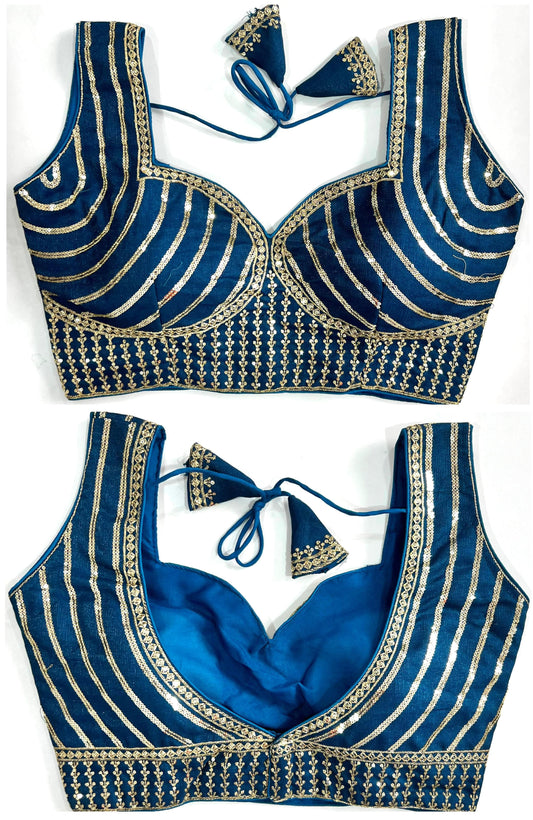 Teal color milan silk blouse for wedding