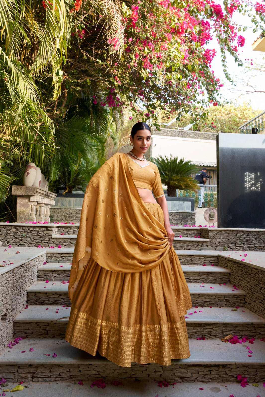 Mustard color chanderi lehenga choli for women online