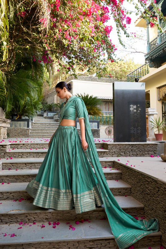 Sea green color chanderi lehenga choli for women online