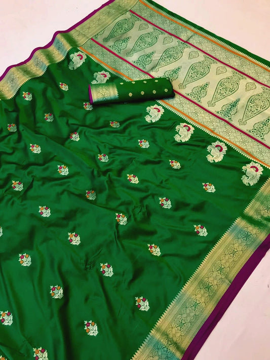 green color banarasi silk saree for wedding