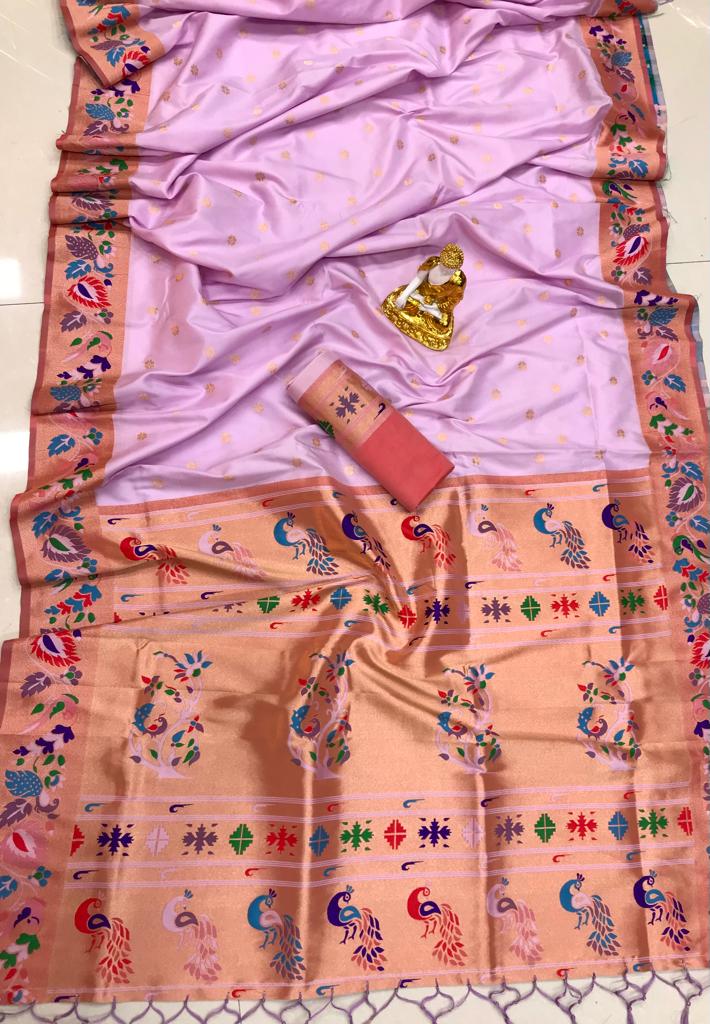Lavender color lichi silk weaving saree with online shopping