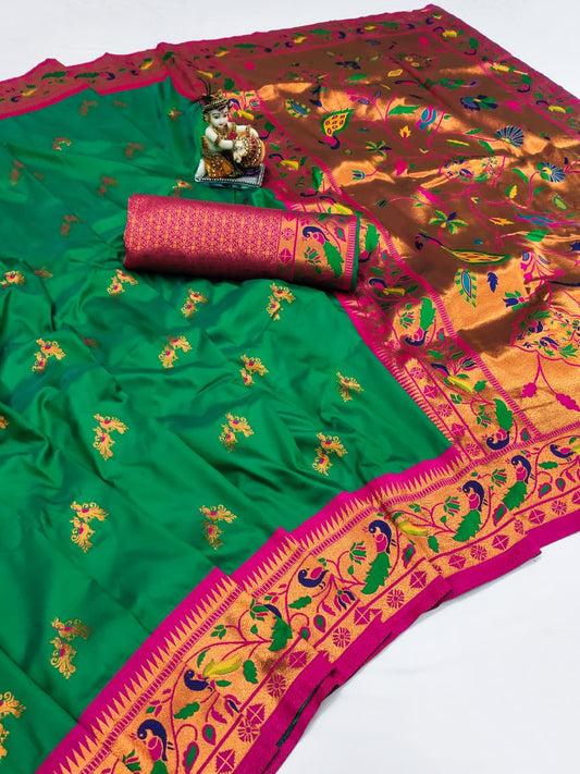 Green color banarasi silk saree for wedding