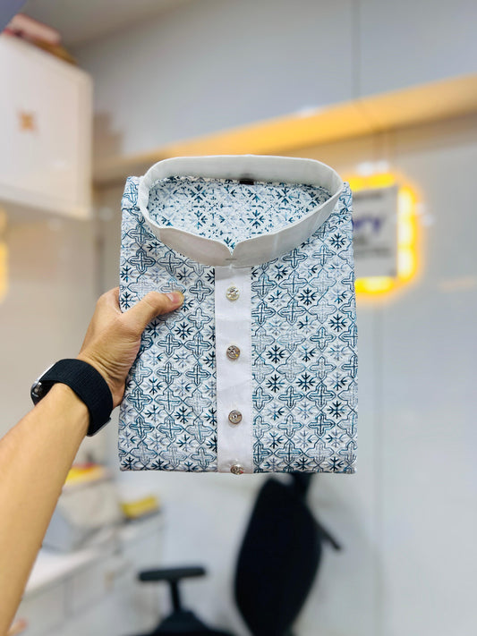 Teal color silky silk mens kurta pajama online