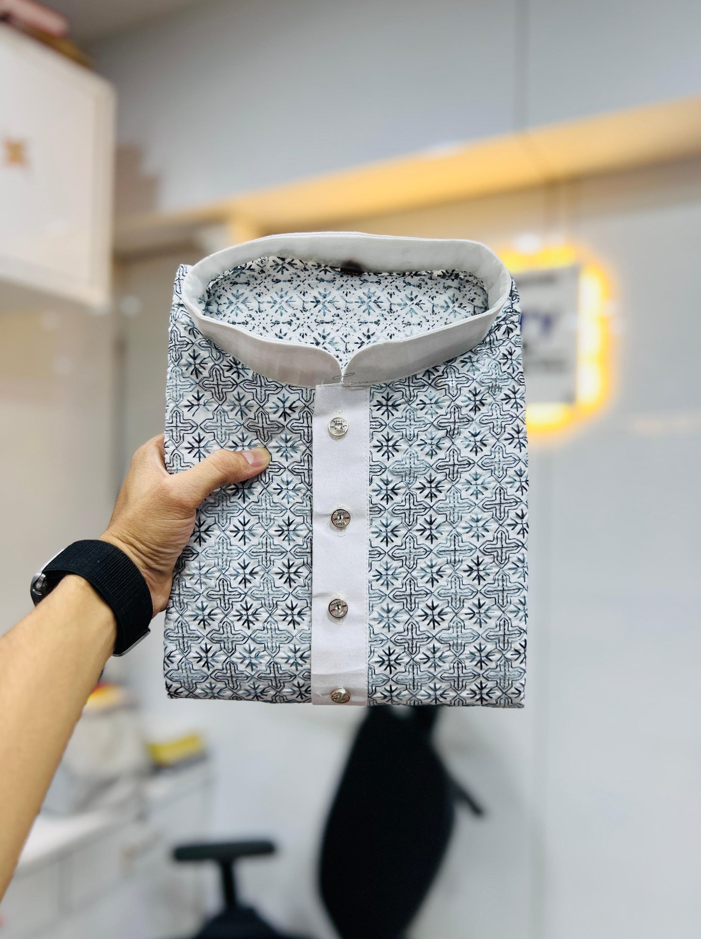 Grey color silky silk mens kurta pajama with online shopping