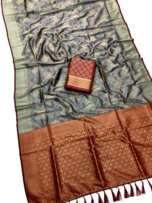 Grey color handloom silk saree for wedding