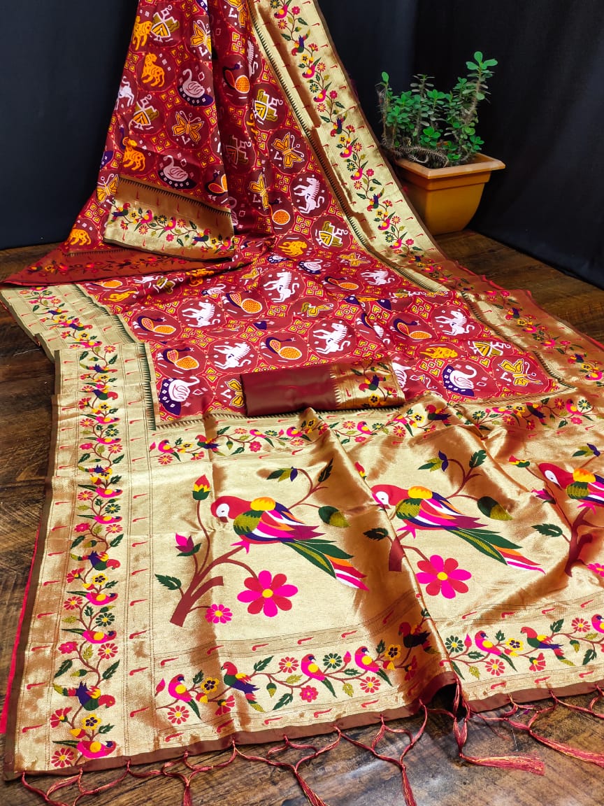 Rust color paithani silk saree for wedding